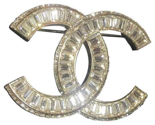 Chanel Gold Tone New Large Cc Logo Crystal Baguette Long Crystal Pin - Tradesy