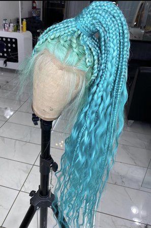 turquoise blue braided lace wig