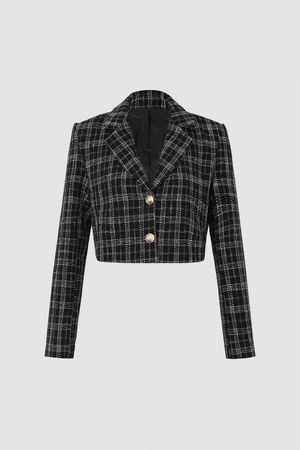 Notched Lapel Tweed Crop Blazer – Micas