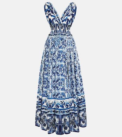 Printed Silk Chiffon Gown in Blue - Dolce Gabbana | Mytheresa