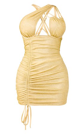SHAPE GOLD GLITTER CUP DETAIL RUCHED SIDE BODYCON DRESS £38.00