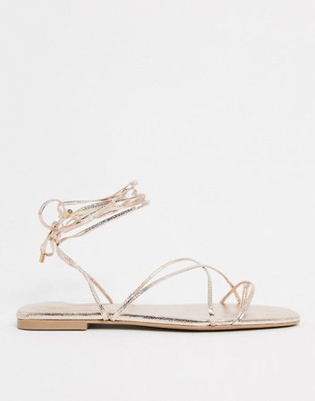 Bershka strappy lace up sandal in gold | ASOS