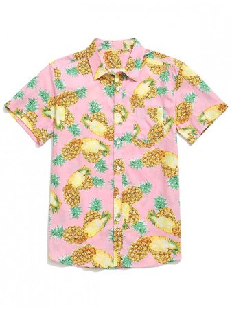 [23% OFF] [HOT] 2019 Fruit Pineapple Print Beach Button Shirt In PIG PINK | ZAFUL