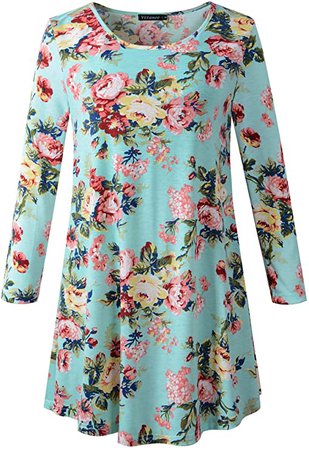 Veranee Women's Plus Size Swing Tunic Top 3/4 Sleeve Floral Flare T-Shirt at Amazon Women’s Clothing store