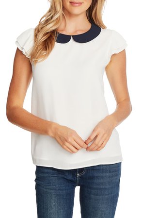 CeCe Collared Pleated Cap Sleeve Blouse | Nordstrom