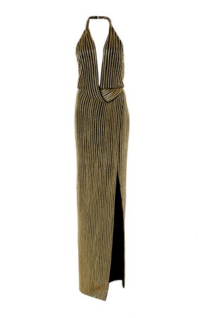 Halter V-Neck Embellished Gown by Oscar de la Renta | Moda Operandi
