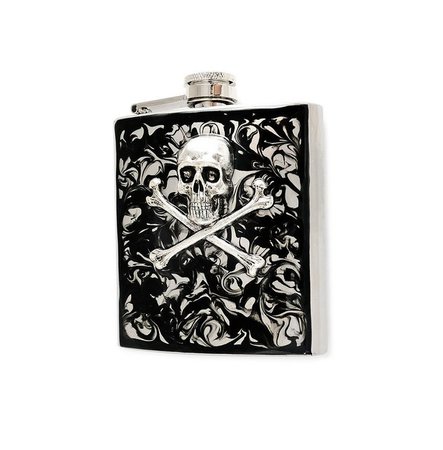 *clipped by @luci-her* Skull and Cross Bones Hip Flask Gothic Handcrafted | RebelsMarket
