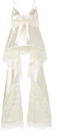 Danielle Frankel - Chantilly Lace-trimmed Silk And Wool-blend Satin Camisole - Cream