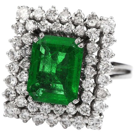 Certified AGL 2.48 Carat Colombian Emerald Diamond Platinum Cocktail Ring For Sale at 1stDibs
