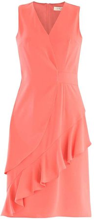 Paisie V-Neck Dress With Asymmetric Side Frill In Coral