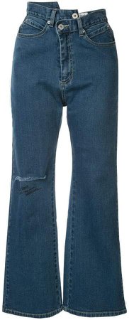asymmetric printed jeans