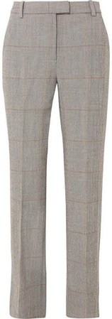 Checked Wool-blend Straight-leg Pants - Gray