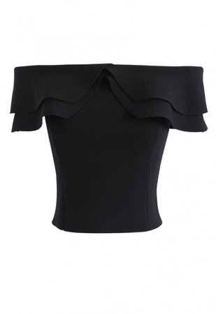Off-Shoulder Tiered Cropped Knit Top in Black - TOPS - Retro, Indie and Unique Fashion