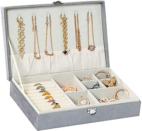 Amazon.com: YOUDENOVA Jewelry Box Organizer, Necklace Organizer Box, Ring Storage with Diamond Jewelry Display Case for Bracelets - Gray: Home & Kitchen