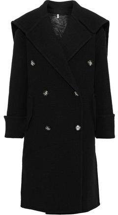 Leather-trimmed Brushed Wool Coat