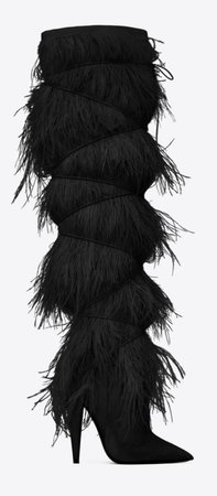 YSL boot with ostrich feathers