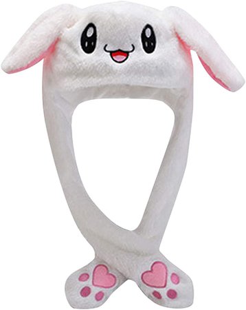 Funny Plush Bunny Hat Cute Plush Rabbit Hat Ear Moving Jumping Hat Cap for Women Girls,Cosplay Easter Party White at Amazon Women’s Clothing store