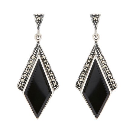Art Deco Drop Earrings | Sterling Silver, Marcasite and Black Onyx – Wellington and North