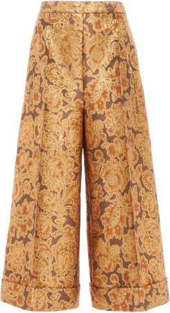 Andrew Gn Floral Brocade Cropped Wide-Leg Trousers