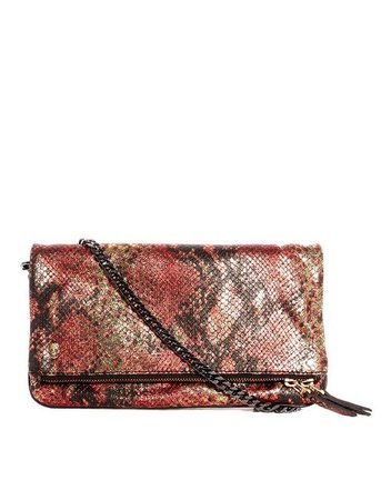 *clipped by @luci-her* Zadig & Voltaire Shoulder Bag Rock Disco Red / Gold / Black Snakeskin Leather Clutch - Tradesy