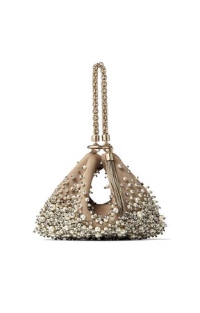 Satin Pearls Embellished Beige Bag - Jimmy Choo
