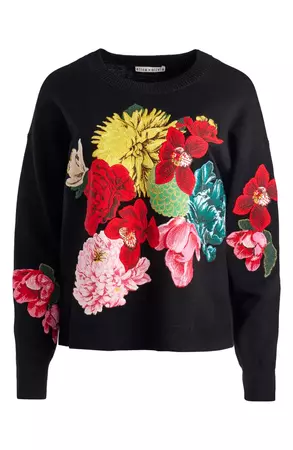 Alice + Olivia Belva Floral Jacquard Stretch Wool Crewneck Sweater | Nordstrom