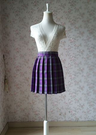 purple plaid school skirt
