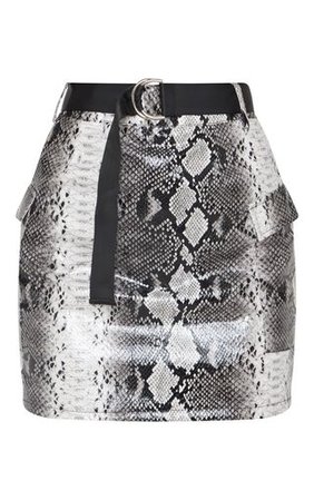 Grey Faux Leather Snakeskin Mini Skirt | PrettyLittleThing