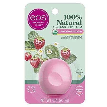 Amazon.com: eos 100% Natural & Organic Lip Balm- Strawberry Sorbet, All-Day Moisture, Dermatologist Recommended for Sensitive Skin, Lip Care Products, 0.25 oz : Everything Else