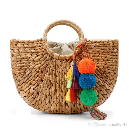 Beach Bag Straw Basket Totes Bag Bucket Large Big Summer Bags with Tassels Pom Pom Women Natural Handbag 2017 New High Quality C95