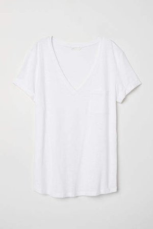 V-neck Jersey Top - White