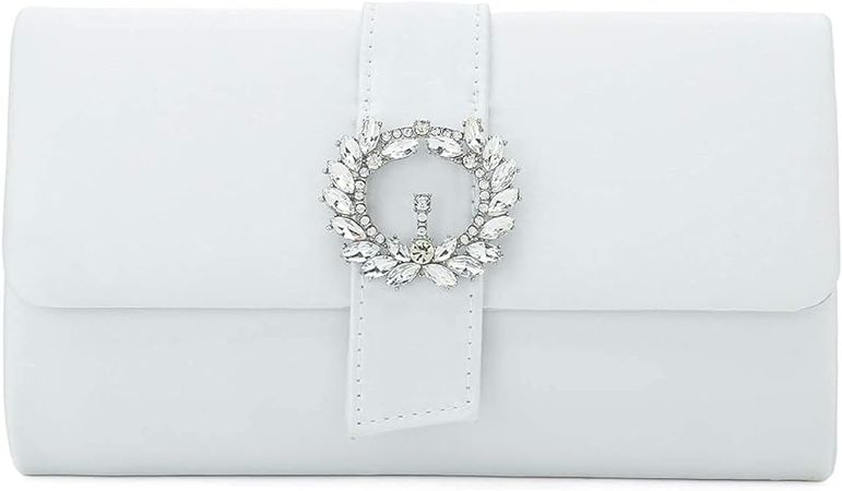 CHARMING TAILOR Evening Bag Diamantes Embellished Satin Clutch Purse for Woman Classy Party Handbag with Beaded Brooch (White): Handbags: Amazon.com