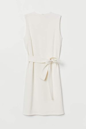 Dress with Tie Belt - White