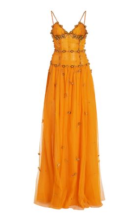Golden Leaves Tulle Maxi Dress By Cucculelli Shaheen | Moda Operandi
