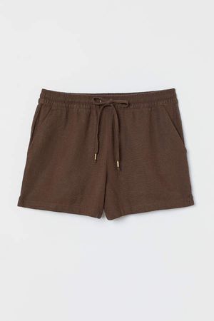 Linen-blend Shorts - Brown