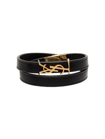 Black & gold Saint Laurent logo-plaque wraparound bracelet - Farfetch