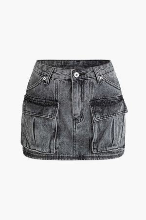 Faded Flap Pocket Cargo Denim Mini Skirt – Micas
