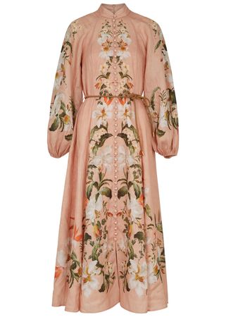 ZIMMERMANN Lexi Billow floral-print linen midi dress | Harvey Nichols
