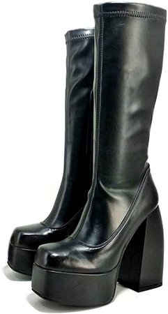 Amazon.com | VOMIRA Knee High Boots for Women Vintage Square Toe Chunky High Heel Pull On Platform Mid Calf Boots Winter Wateroroof Boots | Ankle & Bootie