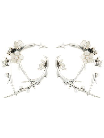 Shaun Leane Sterling Silver Cherry Blossom Diamond And Pearl Branch Earrings - Farfetch