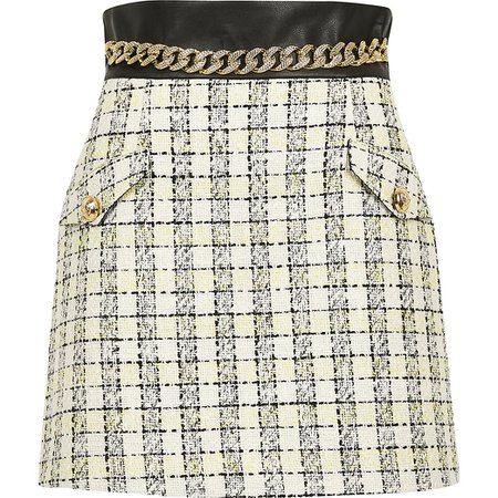 Cream boucle check chain waist mini skirt | River Island