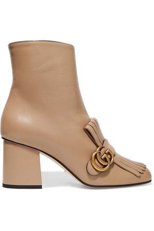 Gucci | Marmont fringed logo-embellished leather ankle boots | NET-A-PORTER.COM