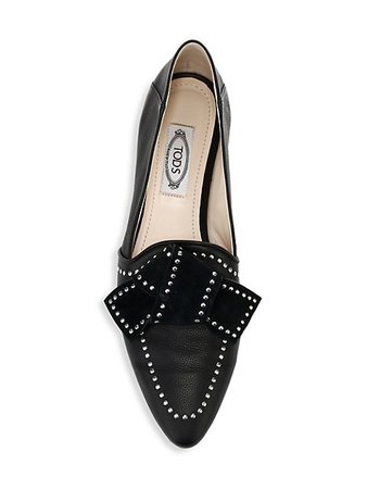 Tod's Studded Bow Leather Ballet Flats | SaksFifthAvenue