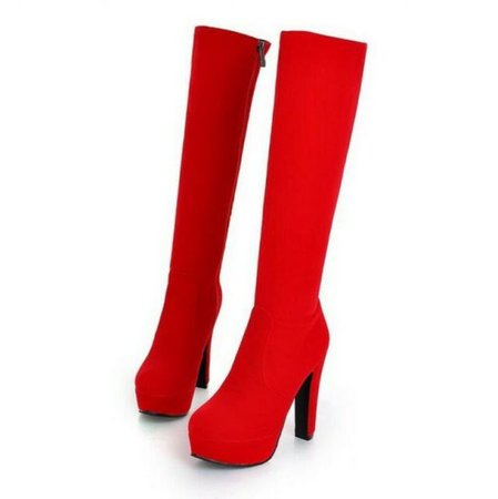 Womens High Heel Block Faux Suede Platform Knee Riding Boots Block Zip Up Shoes | eBay