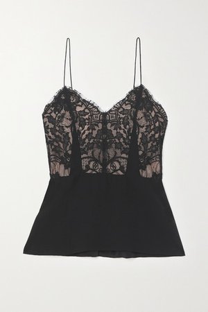 Lace And Silk-georgette Camisole - Black