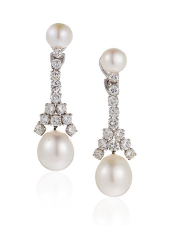 RUSER CULTURED PEARL AND DIAMOND EARRINGS WITH GIA REPORT