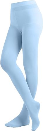 EMEM Apparel Women's Ladies Solid Colored Opaque Dance Ballet Costume Microfiber Footed Tights Stockings Fashion Light Blue E at Amazon Women’s Clothing store