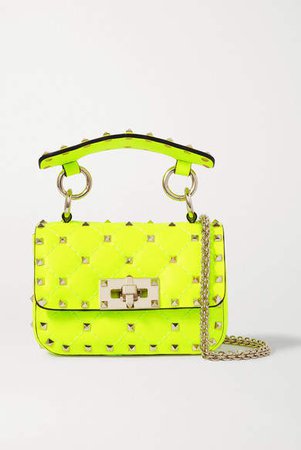 Garavani Rockstud Spike Micro Quilted Neon Leather Shoulder Bag - Yellow