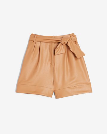 Super High Waisted Vegan Leather Tie Front Shorts | Express