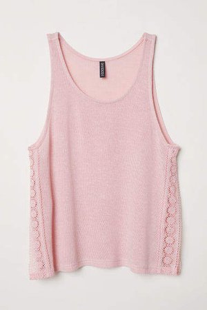 Lace-trimmed Tank Top - Pink